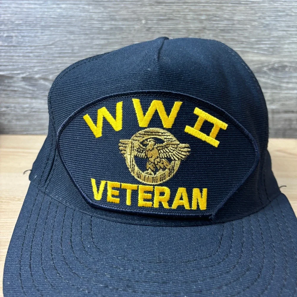 Vintage‎ WWII Veteran Hat Cap Snapback Blue USA Made Adjustable